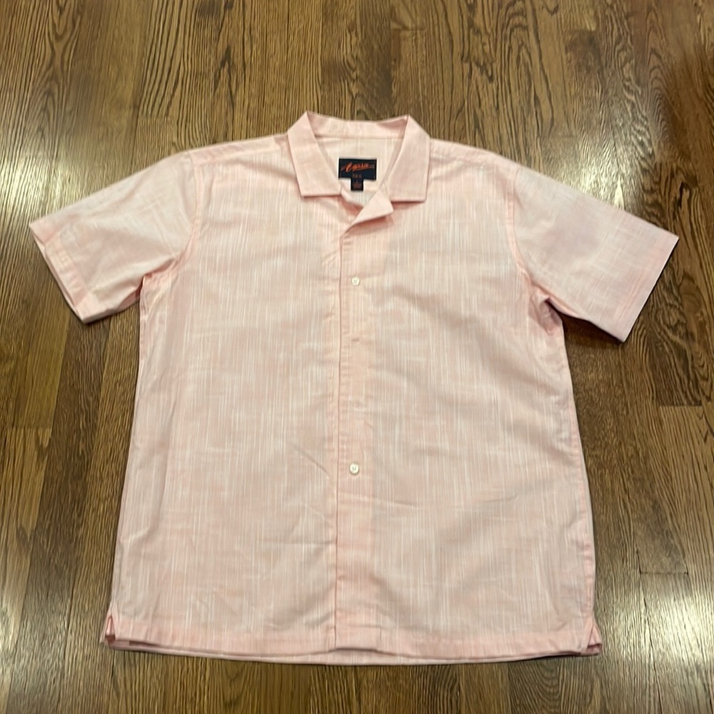 Egara 100% cotton slim fit men’s short sleeve peach casual shirt size Large